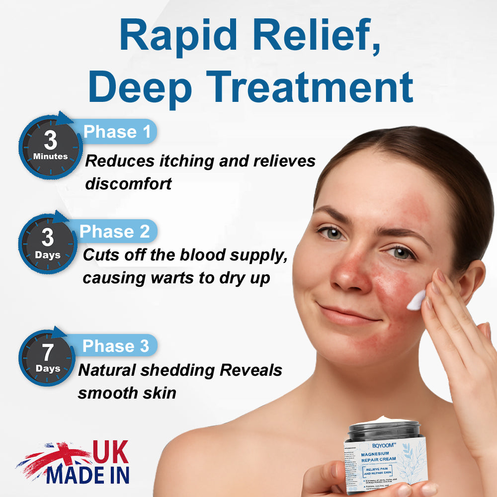 BQYOOMTM Magnesium skin repair cream👨‍⚕️NHS Approved (Psoriasis and Eczema Relief, Skin Repair, Even Tone, Acne and Dark Spot Treatment, Wart and Mole Removal)