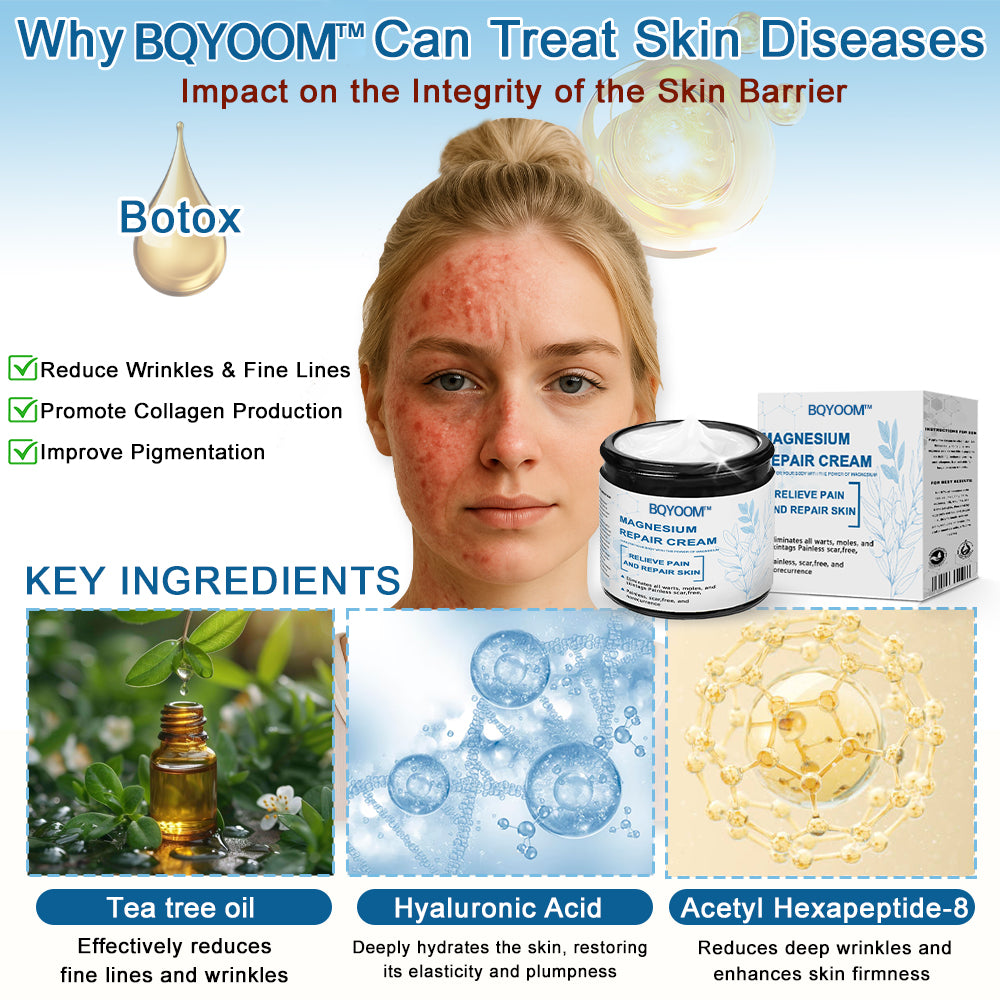 BQYOOMTM Magnesium skin repair cream👨‍⚕️NHS Approved (Psoriasis and Eczema Relief, Skin Repair, Even Tone, Acne and Dark Spot Treatment, Wart and Mole Removal)